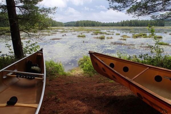 Canoes on shore at Quebec Brook