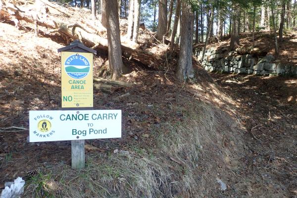 Portage sign from Upper St Regis Pond to Bog Pond